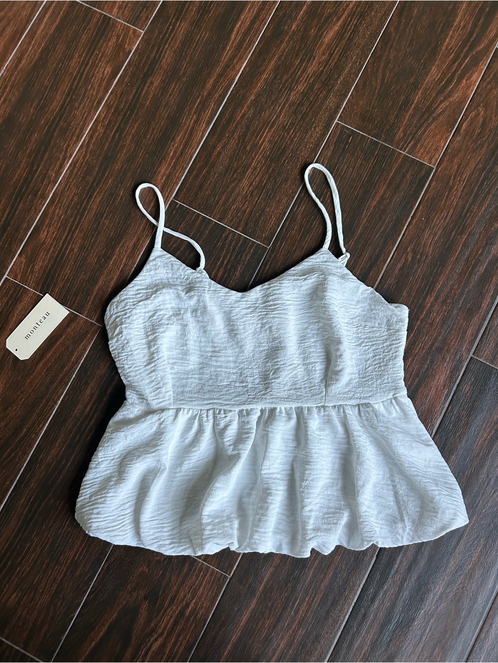 Monteau White Textured Peplum Cami Top